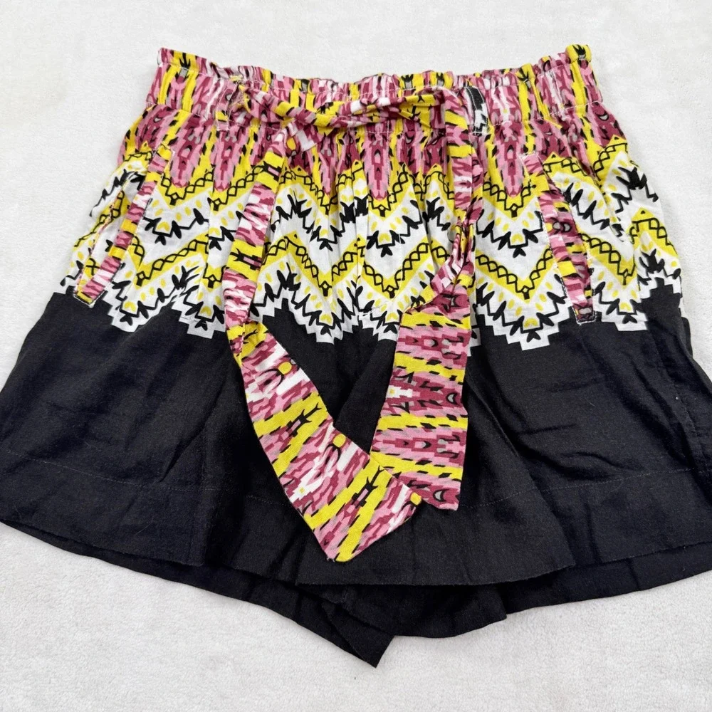 Anthropologie Geometric‎ Ikat Print Tie Waist Shorts Linen Blend Small